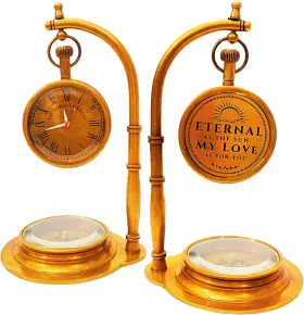 Vl-btc-5 Aladean Anniversary Table Clock Compass Romantic 5.5 Inch Tall Antique Brass