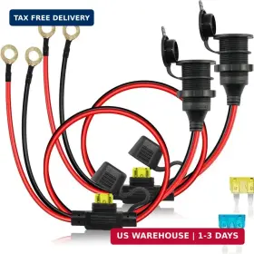 Alanph 726434739650 2pack 14awg 1.6ft/50cm 12v/24v Fixed Thread Cigarette Lighter Socket Extension C