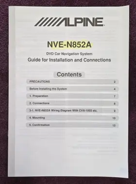 Nve-n852a Alpine Installation Manual With 12 Pages In English Language Only