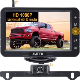 Amtifo 783103855363 Wireless Backup Camera Touch Key - 5 Inch Split Screen Monitor Truck R
