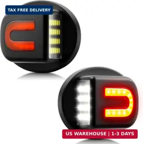 Asgohme 803173711038 White Led License Plate Lights With Red U-shaped Light Strip Rear Bumper Tag Lam