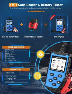 Bas300 Autophix 611677790363 Plus Obd2 Scanner Battery Tester 2 In 1 Car Code Reader 6v 12v #2
