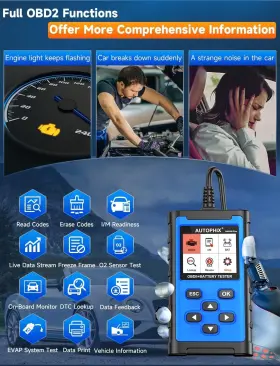 Bas300 Autophix 611677790363 Plus Obd2 Scanner Battery Tester 2 In 1 Car Code Reader 6v 12v #3