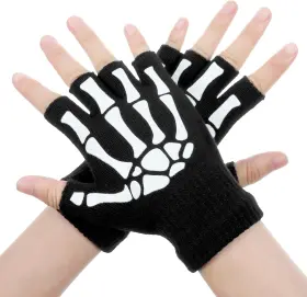 696707 Brand Yolev Skeleton Fingerless Gloves Goth Skull For Men And Women Glow In The