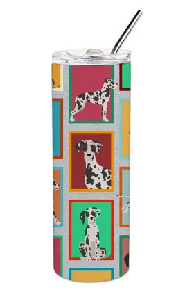 I0100-108 Carolines Treasures Travel Car Cup Hot Cold Steel Lotsof Harlequin Natural Ears Great Dane 20 Oz