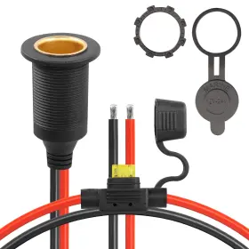 Cer-897 Cerrxian 12v/24v Fixed Thread Cigarette Lighter Socket 1 Ft Red And Black
