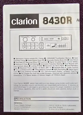 8430r Clarion Oem Owners Guide Fold-out Pages In English And French