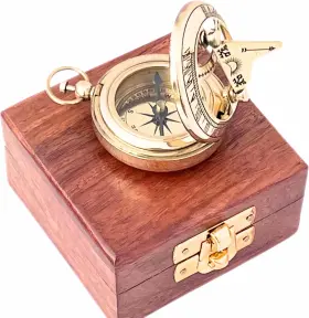 Collectiblesbuy 779205243467 Marine Sundial Compass With Nautical Solid Wooden Box Vintage Small Brass #2