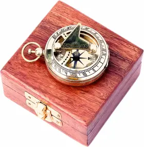 Collectiblesbuy 779205243467 Marine Sundial Compass With Nautical Solid Wooden Box Vintage Small Brass