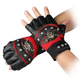 Coolwife 738598382313 Steampunk Gothic Gloves Mens Vintage Geuuine Leather One Size A Red