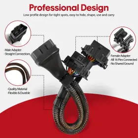 E-b6-16 Cty-auto B6 16 Pin Obd Ii Splitter Extension 1 Male And 2 Female Cable Adapter #3