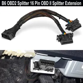 E-b6-16 Cty-auto B6 16 Pin Obd Ii Splitter Extension 1 Male And 2 Female Cable Adapter