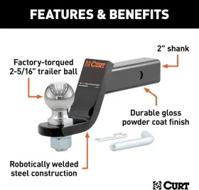 Curt 612314002887 Loaded Ball Mount 7500 Lbs Capacity 2 Inch Shank Black Powder Coat Finish #3