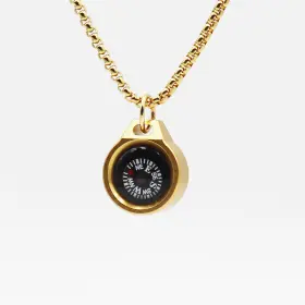 Cn-1-g Detuck Engraved Compass Necklace Navigation For Women Men Golden