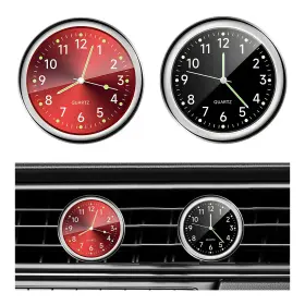 Dickno-978cc Dickno 2 Pcs Stick On Dashboard Car Clock Mini 1.57 0.31 Inches Red Black