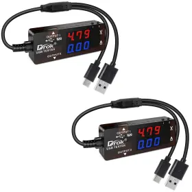 Fba200603 Drok 2x Usb Tester 2pcs Usb-a Usb-c 2.0 Multimeter Dual Ports Pd Qc 3.0 Wit