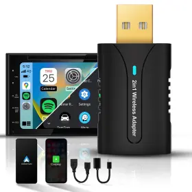 Dyuzo-ac01 Dyuzo 2in1 Carplay Android Auto Wireless Adapter Mini Car Play Dongle