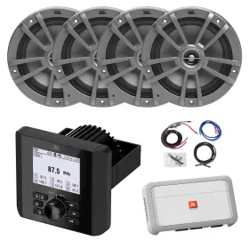 Jam3000-2st6gry-a Enrock Marine Bluetooth Receiver 4x 6.5 Inch 180w Boat Gray Speakers Amplifier With Kit
