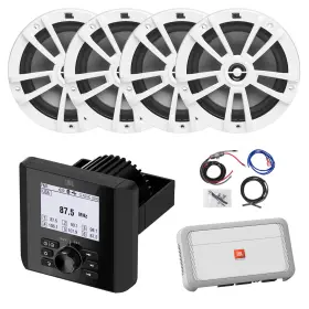 Jam3000-2st6wht-a Enrock Marine Bluetooth Receiver 4x 6.5 Inch 180w Boat White Speakers Amplifier With Kit