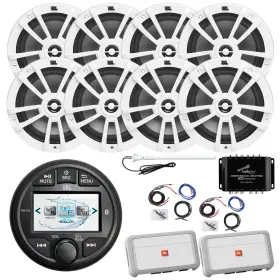 Jblprv275-4st6wht-rca-2a Enrock Marine Jbl Am/fm/wb Radio 8x 6.5 Inch 180w White Speakers 2x Amp With Kit Splitter Antenna