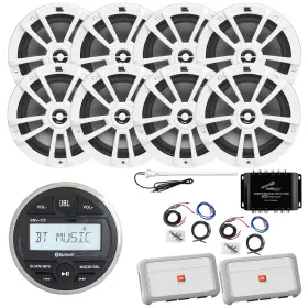 Prv-175-4st6wht-rca-2a Enrock Marine Jbl Radio 8x 6.5 Inch 180w White Speakers 2x Amp With Kit Splitter Antenna
