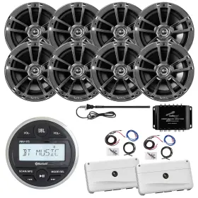 Prv-175-8mb-rca-2a Enrock Marine Jbl Am/fm Radio 8x 6.5 Inch Speaker 2x Amp With Kit Splitter Antenna Black
