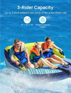 Ej-hf015 Evajoy 3 Person Towable Tube For Boating Inflatable Tubes Blue #2