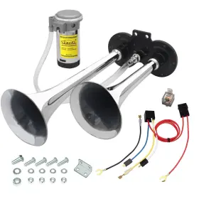 160098 Gampro 12v 150db Air Horn Chrome Zinc Dual Trumpet With Compressor For Any