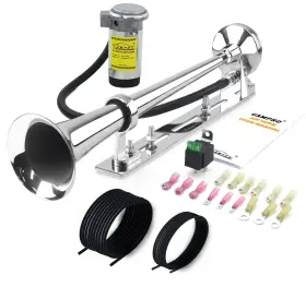 160380 Gampro 12v 150db Air Horn With Install Mounting Bracket Kit 18 Inches Chrome Zinc S