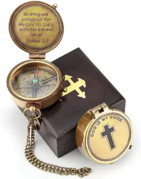 God Is My Guide 745781697000 Brass Compass Gift With Display Box - Engraved