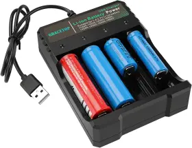 Gracetop 791259577138 18650 Battery Charger 4-bay 5v 2a For Rechargeable Batteries 3.7v Red Green