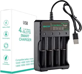 Bh-042100-04u Gracetop 18650 Battery Charger 4-bay 5v/2a For Rechargeable Batteries 3.7v Black