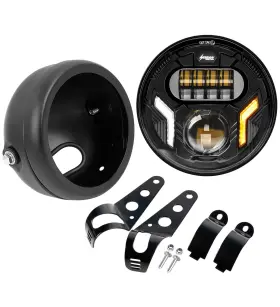 Hengtuaoto Htmt57505bawy 5-3/4 5.75 Inch White Drl/amber Turn Signal Motorcycle Headlight With H