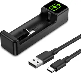Ch-1c21710 Hisewen 18650 Battery Charger Single Slot Smart Led For 3.7v Black