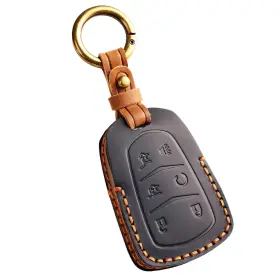 Htm-cdlk-xt-k6-bk Hontumax Genuine Leather 6-button Key Fob Cover Case For Cadillac Xt4 Xt5 Xt6 Escalade