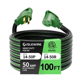 Isle-1450p-1450r-ext-100f Islewire 100 Feet 50 Amp Rv/ev Extension Cord With Grip Handle Heavy Duty 6/3 8/1 Gau