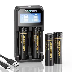 476475 Jesspow 4 Pack Rechargeable Battery With Charger 3.7v 3300mah Flat Top Batteries