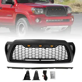 Tyt-grl-tc0511deo-fba Jhrise Mesh Grille Compatible For Toyota Tacoma 2005-2011 Front Abs Grill With 3 Led