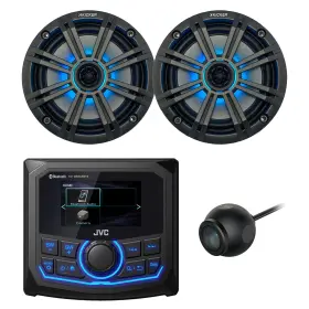 305bts-2bkm614l-cm40u-cg Jvc-kicker Marine Bluetooth Receiver 2x 6.5 Inch 195w Led Speaker Charcoal Grille Camera