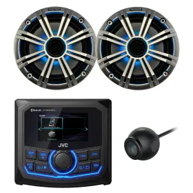 305bts-2bkm614l-cm40u-sg Jvc-kicker Marine Bluetooth Receiver 2x 6.5 Inch 195w Led Speakers Silver Grilles Camera