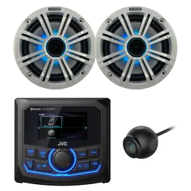 305bts-2bkm614l-cm40u-wg Jvc-kicker Marine Bluetooth Am/fm/wb Radio 2x 6.5 Inch Led Speakers White Grilles Camera