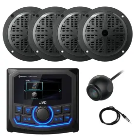 100w Jvc-pyle 709016569012 Gauge Marine Bluetooth Receiver 4x 4ftft Black Speakers Camera Antenna