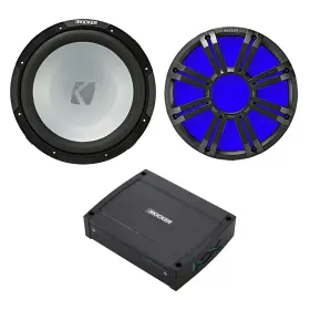 45kmf124-45kmg12c-48kxma4002 Kicker 12 Inch 350w Svc Marine Audio Subwoofer With Charcoal Led Grilles Amplifier