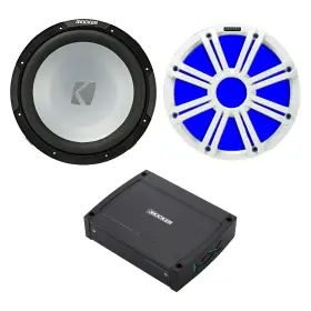 45kmf124-45kmg12w-48kxma4002 Kicker 12 Inch 350w Svc Marine Audio Subwoofer With White Led Grilles Amplifier