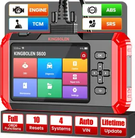 Obd2 Kingbolen 313035281215 Diagnostic Scanner 4 Systems Code Reader For Engine At Srs Abs 10 Services Auto
