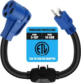 Thi1762 Kingdder 50 Amp To 110 Rv Adapter With Overload Protector Circuit Breaker Compa