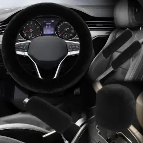 Lhdos-lds-318 Lhdos 5pcs Fluffy Car Steering Wheel Cover Set Includes 10.27 3.35 Inch Black