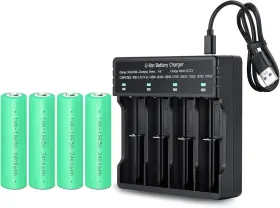 18652-4 Luseyohxs 4 Pack 3.7 Volt 18650 Battery Button Type Rechargeable And 4-slot Greener