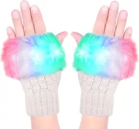 Gl-11 Luwint Led Glow Blink Fur Fingerless Knit Gloves - Funny Light Up Mitten For