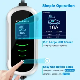 Ev2m16-25w Macarlon Level 1 And 2 Ev Charger 16a 110v-240v 25ft Cable Portable Evse J1772 Electric #2